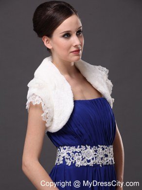 High Quality Faux Fur Special Occasion / Jacket In Ivory With Lace Edge